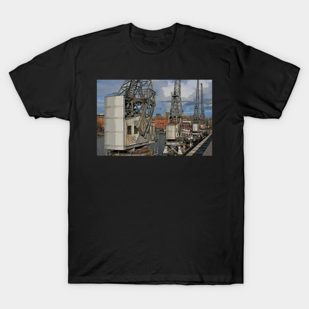 Cranes at Bristol Docks T-Shirt by RedHillDigital